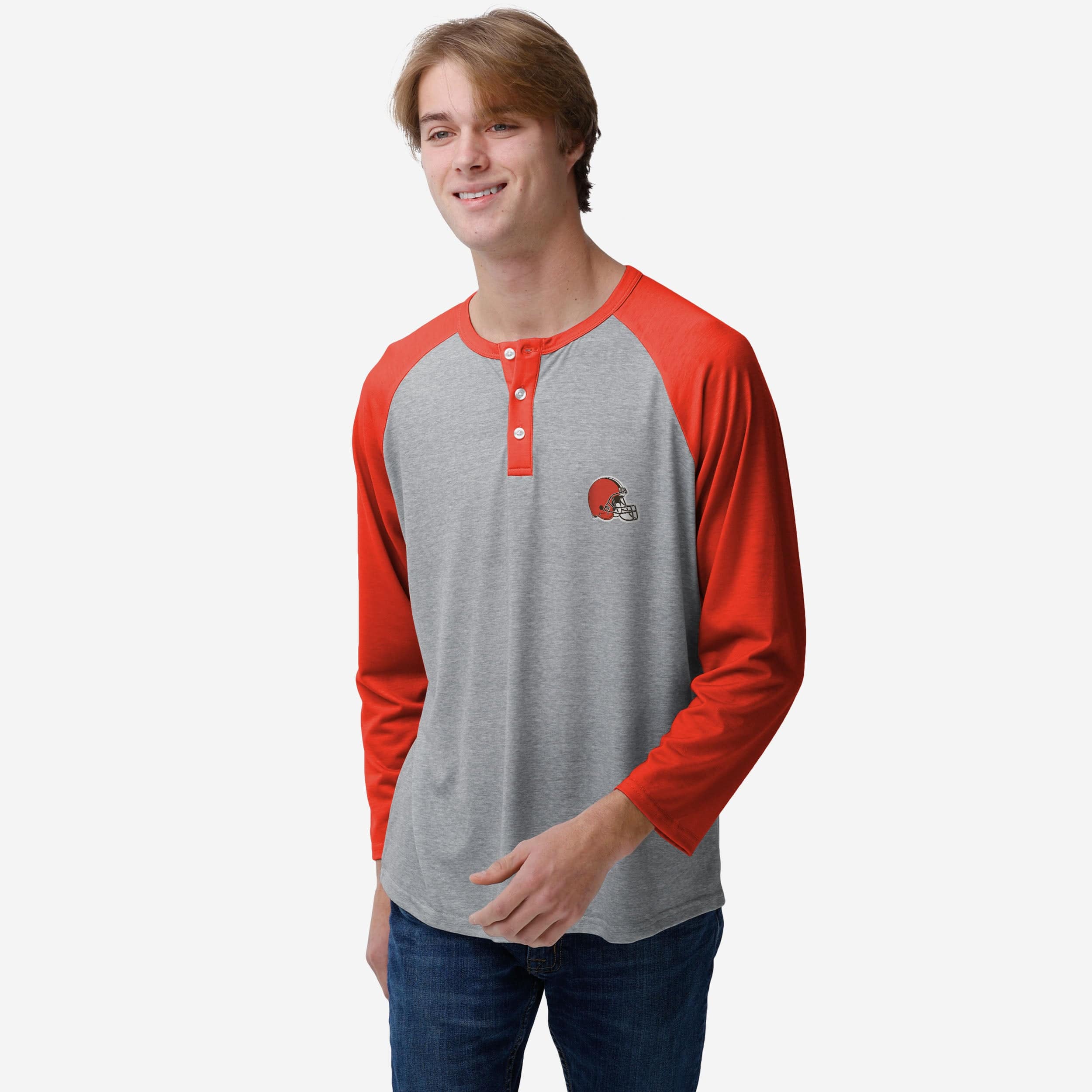 FOCO Cleveland Browns Team Logo Gray Long Sleeve Henley - 2XL - Men