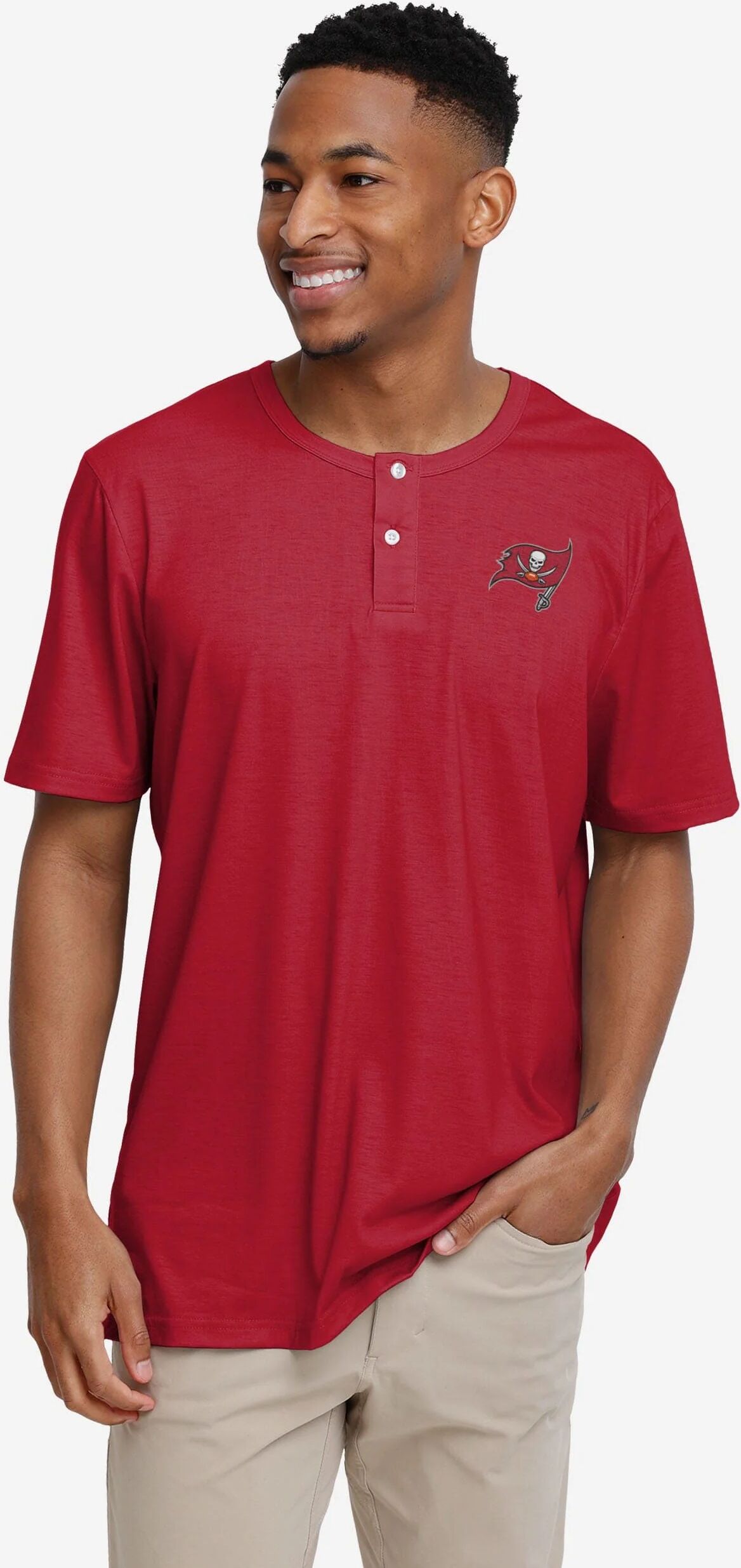 FOCO Tampa Bay Buccaneers Solid Team Logo Short Sleeve Henley - L - Men