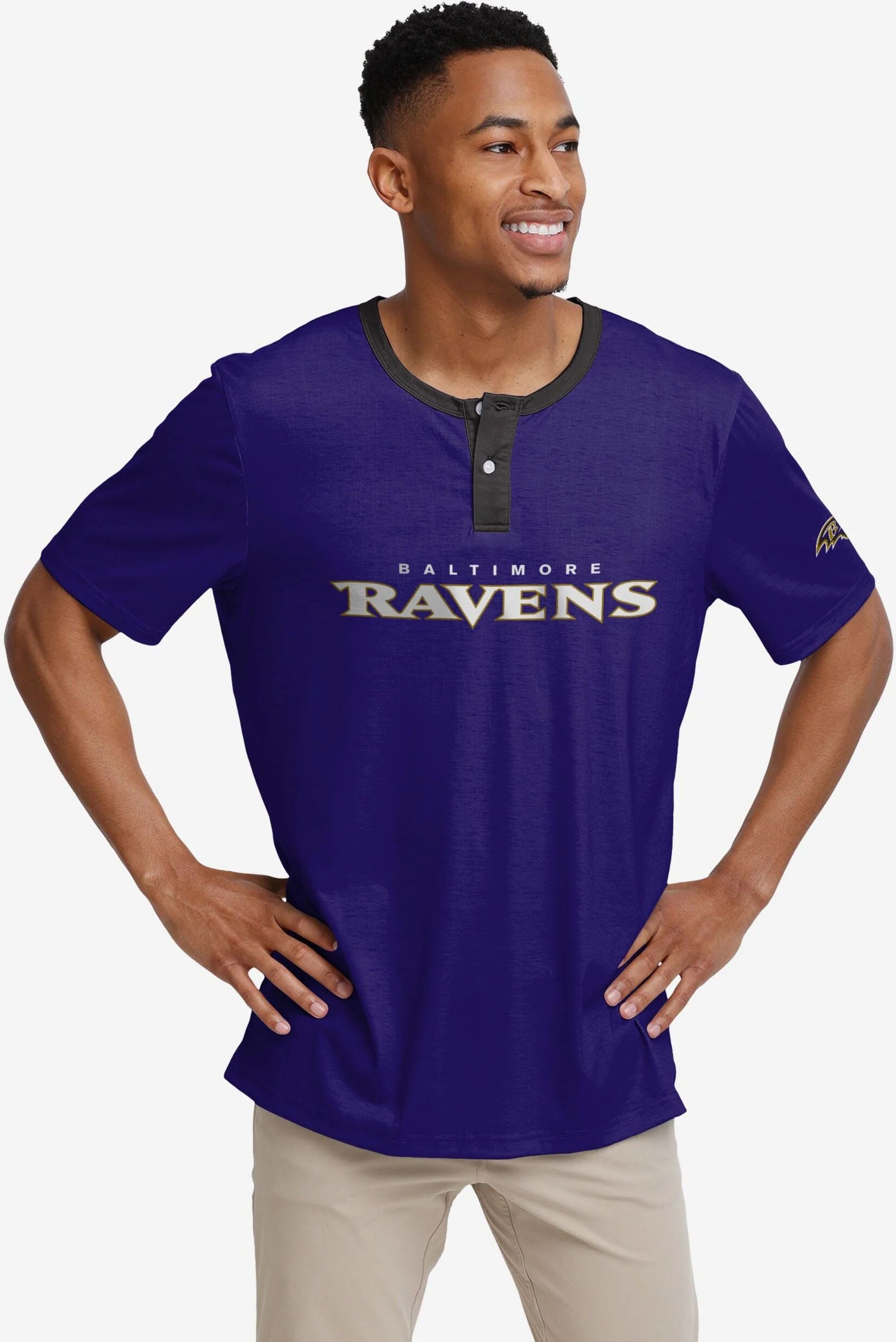 FOCO Baltimore Ravens Solid Wordmark Short Sleeve Henley - XL - Men