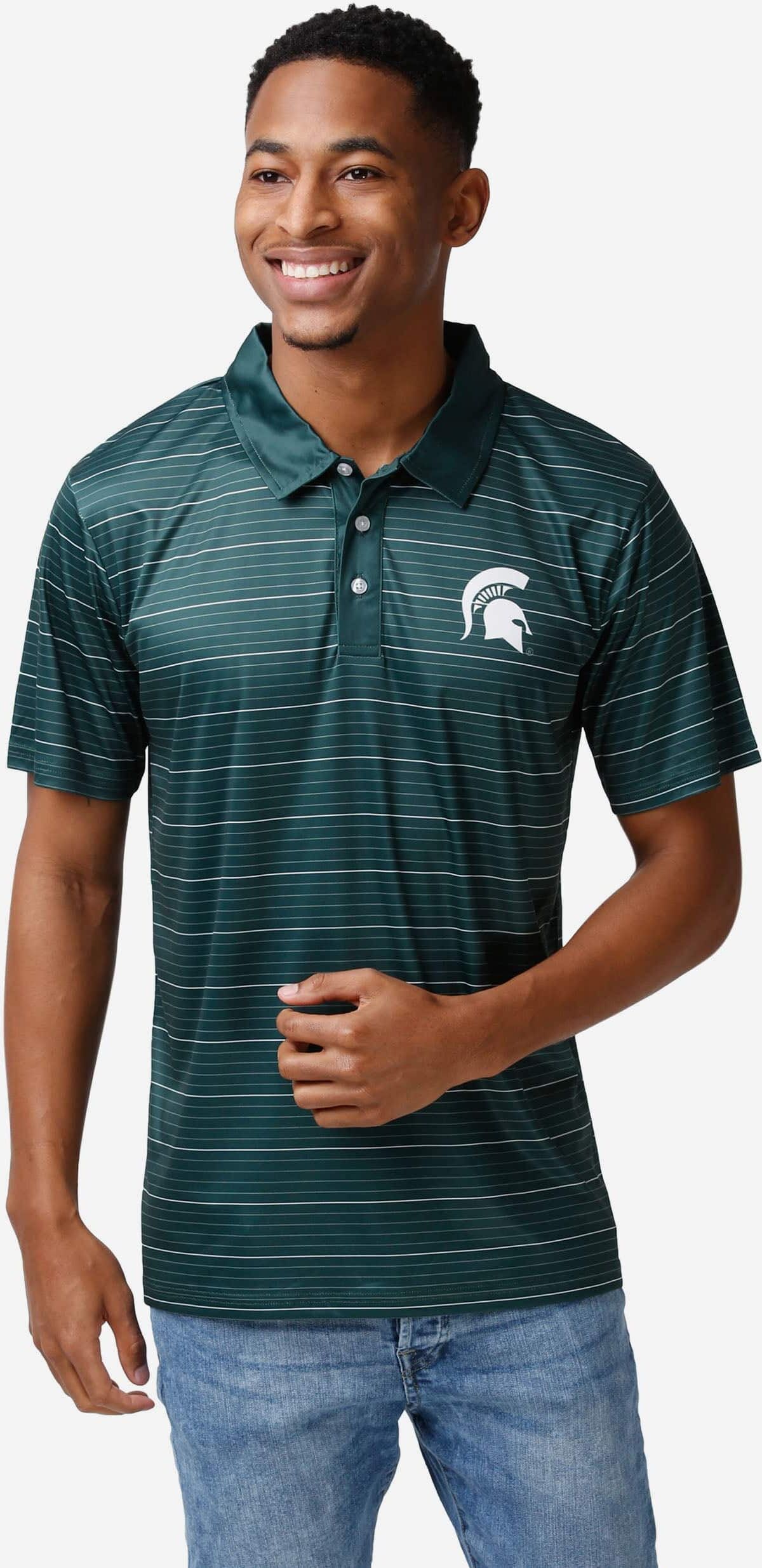 FOCO Michigan State Spartans Striped Polyester Polo - 2XL - Men