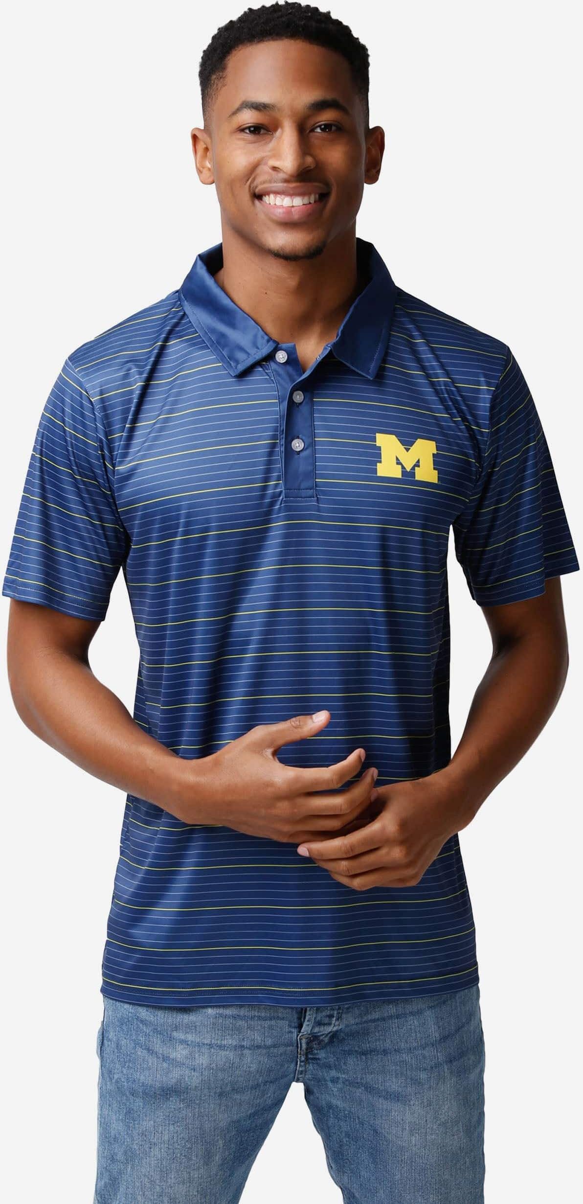 FOCO Michigan Wolverines Striped Polyester Polo - M - Men