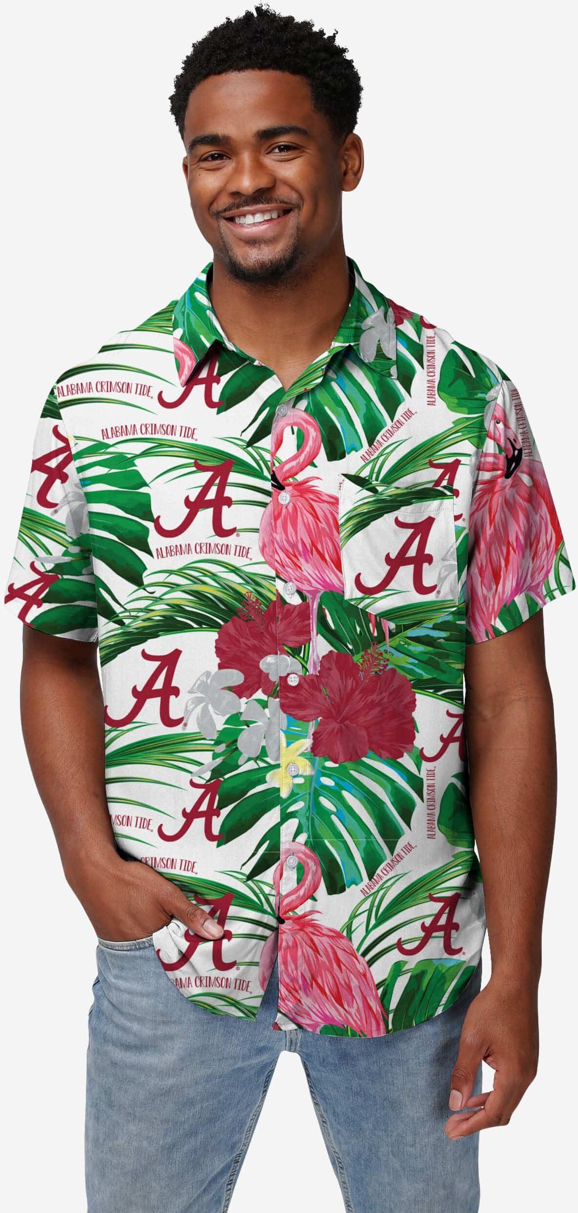 FOCO Alabama Crimson Tide Flamingo Button Up Shirt - S - Men