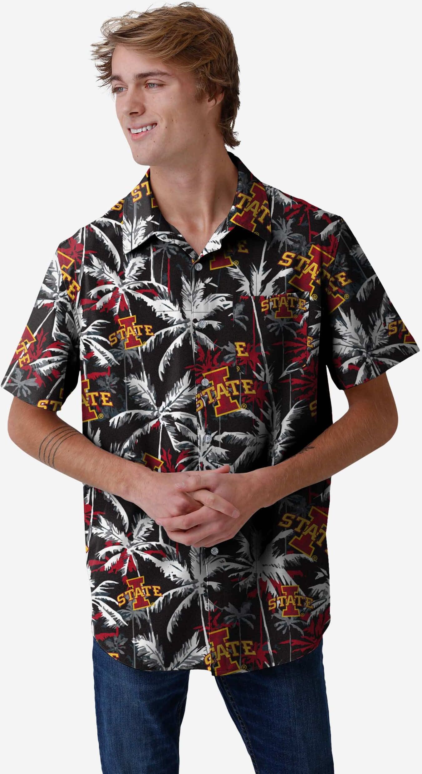 FOCO Iowa State Cyclones Black Floral Button Up Shirt - 2XL - Men