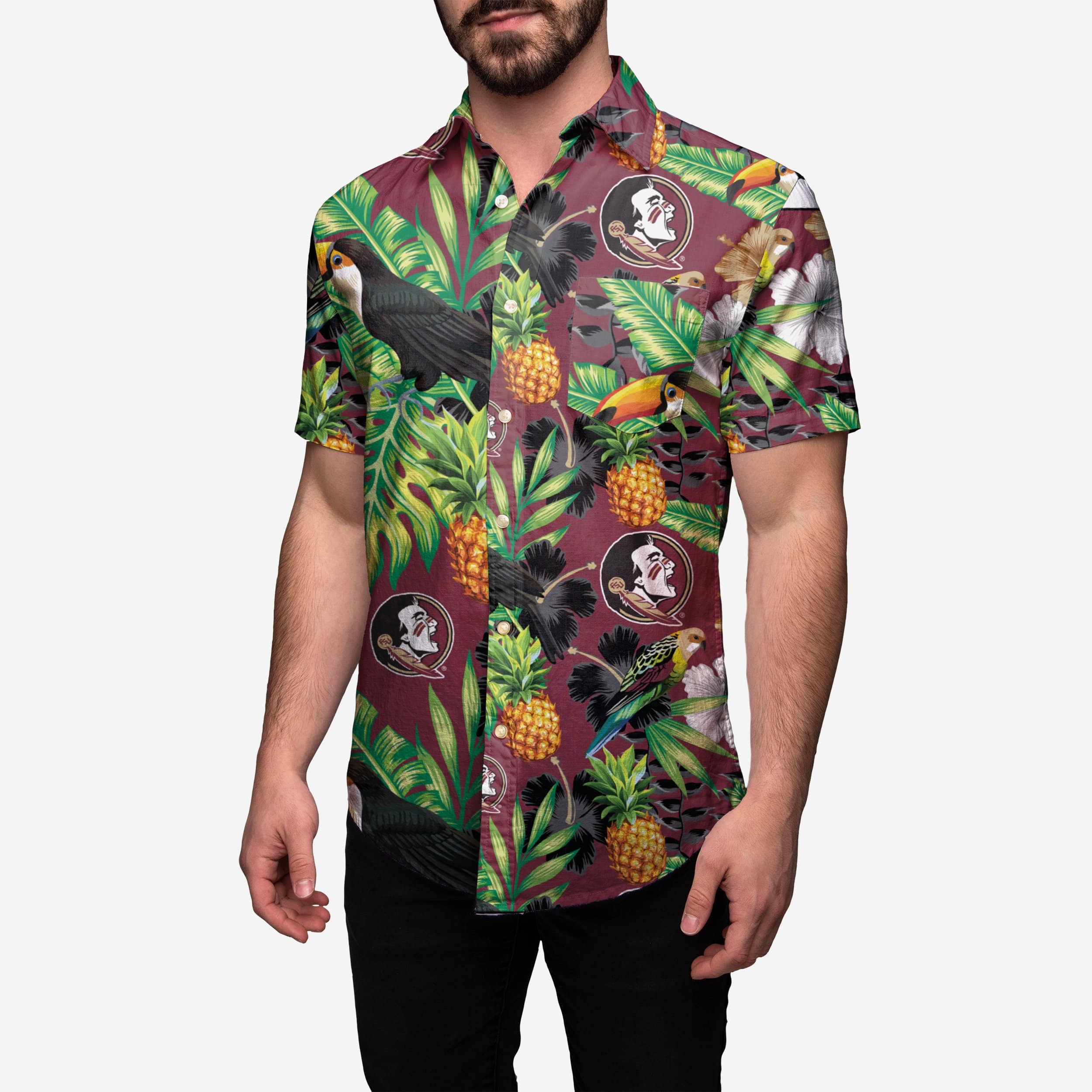 FOCO Florida State Seminoles Floral Button Up Shirt - 3XL - Men