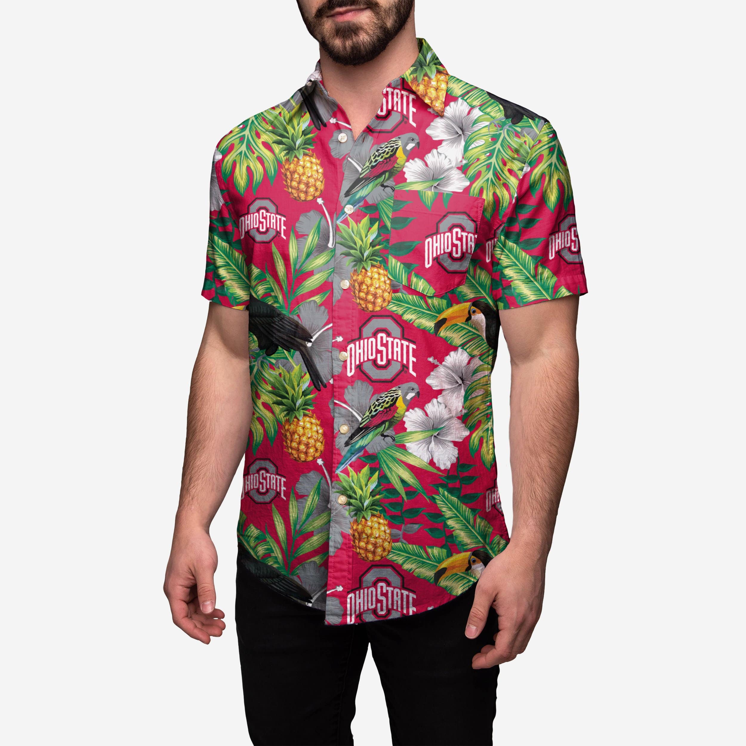 FOCO Ohio State Buckeyes Floral Button Up Shirt - XL - Men