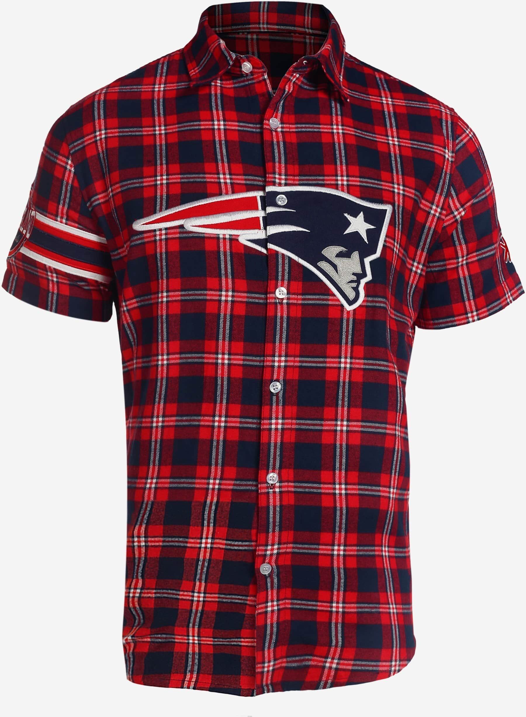 FOCO New England Patriots Colorblock Short Sleeve Flannel Shirt - S - Men