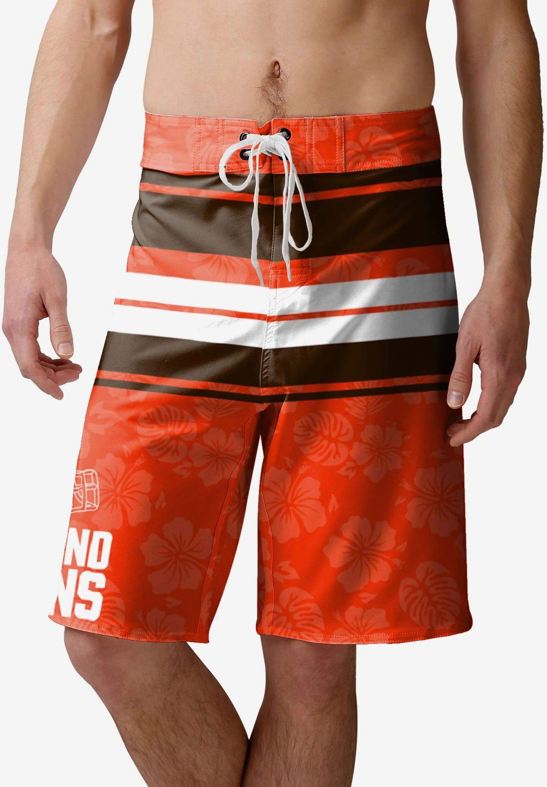 FOCO Cleveland Browns Hibiscus Boardwalk Stripe Boardshorts - 2XL - Men