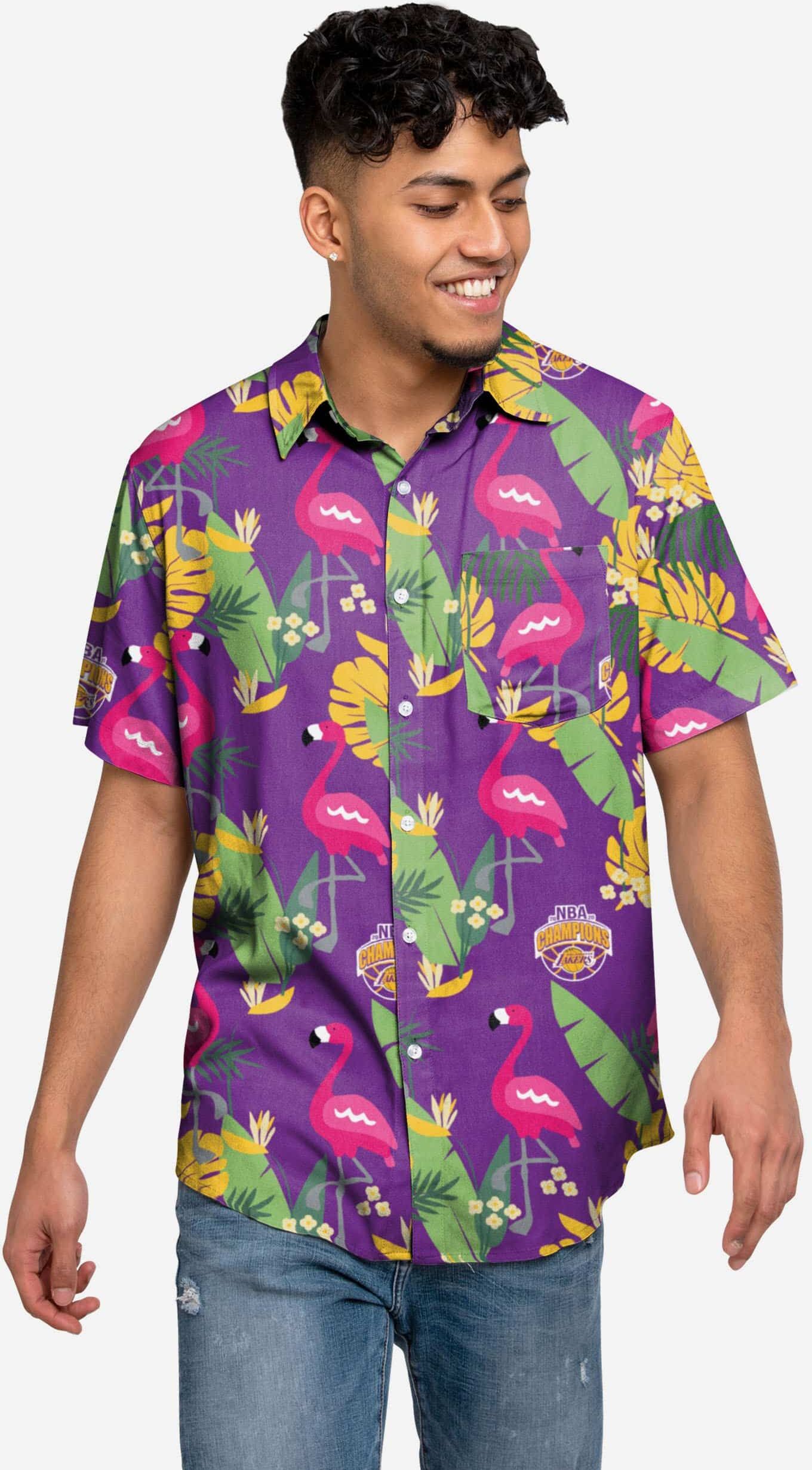 FOCO Los Angeles Lakers 2020 NBA Champions Floral Button Up Shirt - L - Men