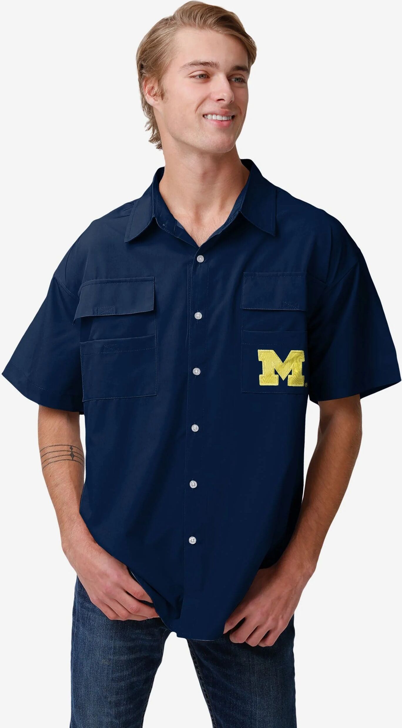 FOCO Michigan Wolverines Gone Fishing Shirt - L - Men