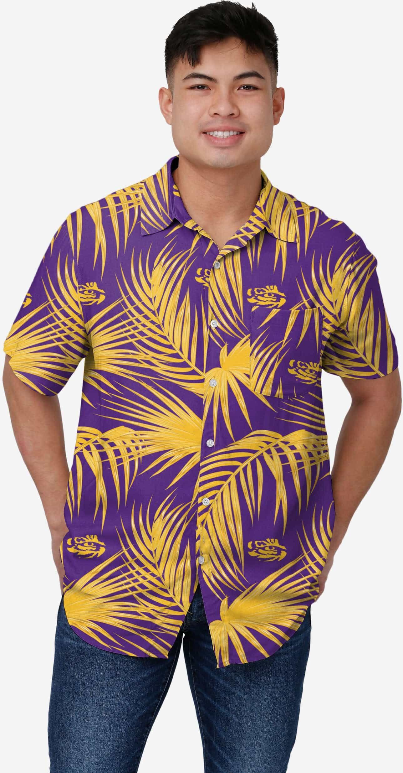 FOCO LSU Tigers Hawaiian Button Up Shirt - L - Men