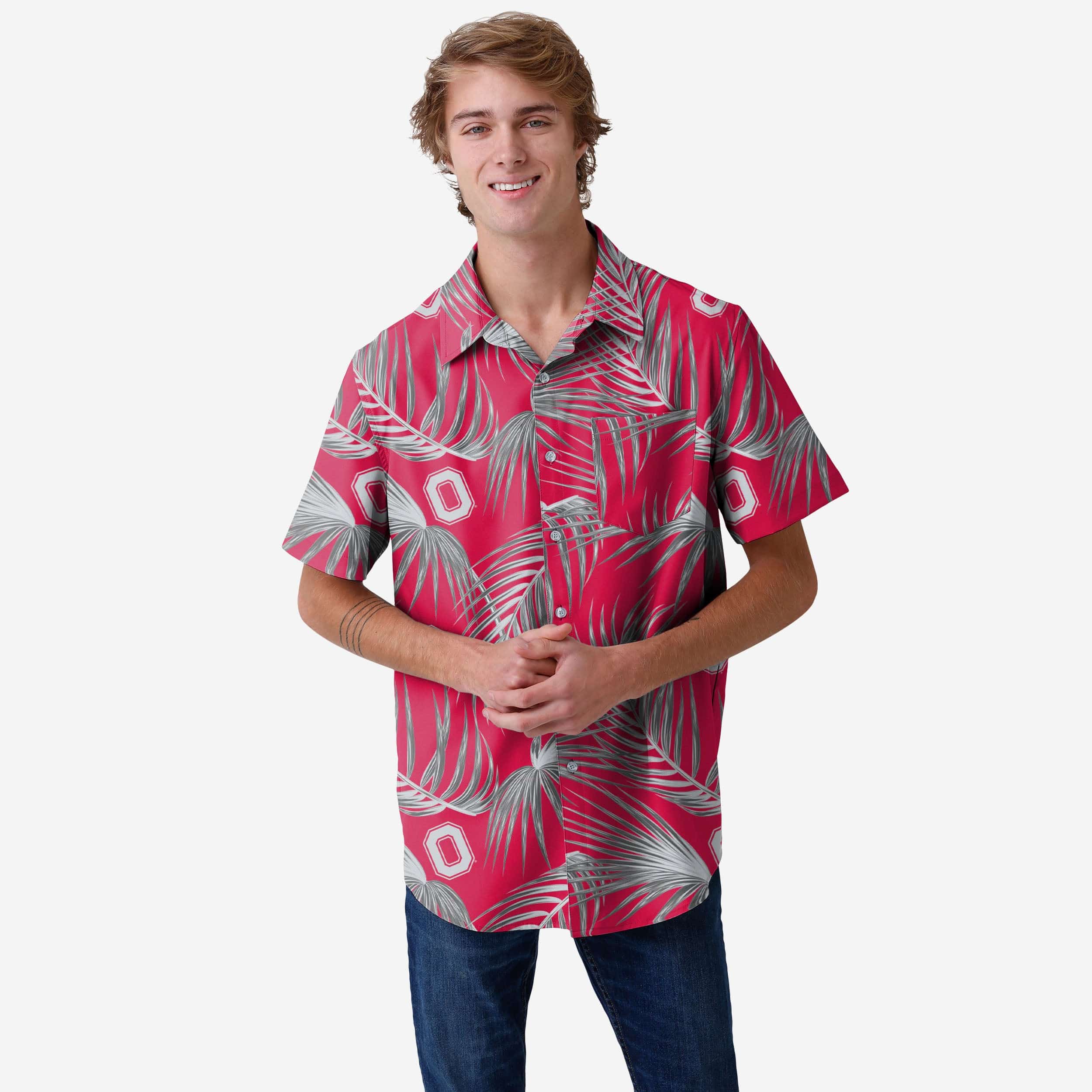 FOCO Ohio State Buckeyes Hawaiian Button Up Shirt - S - Men