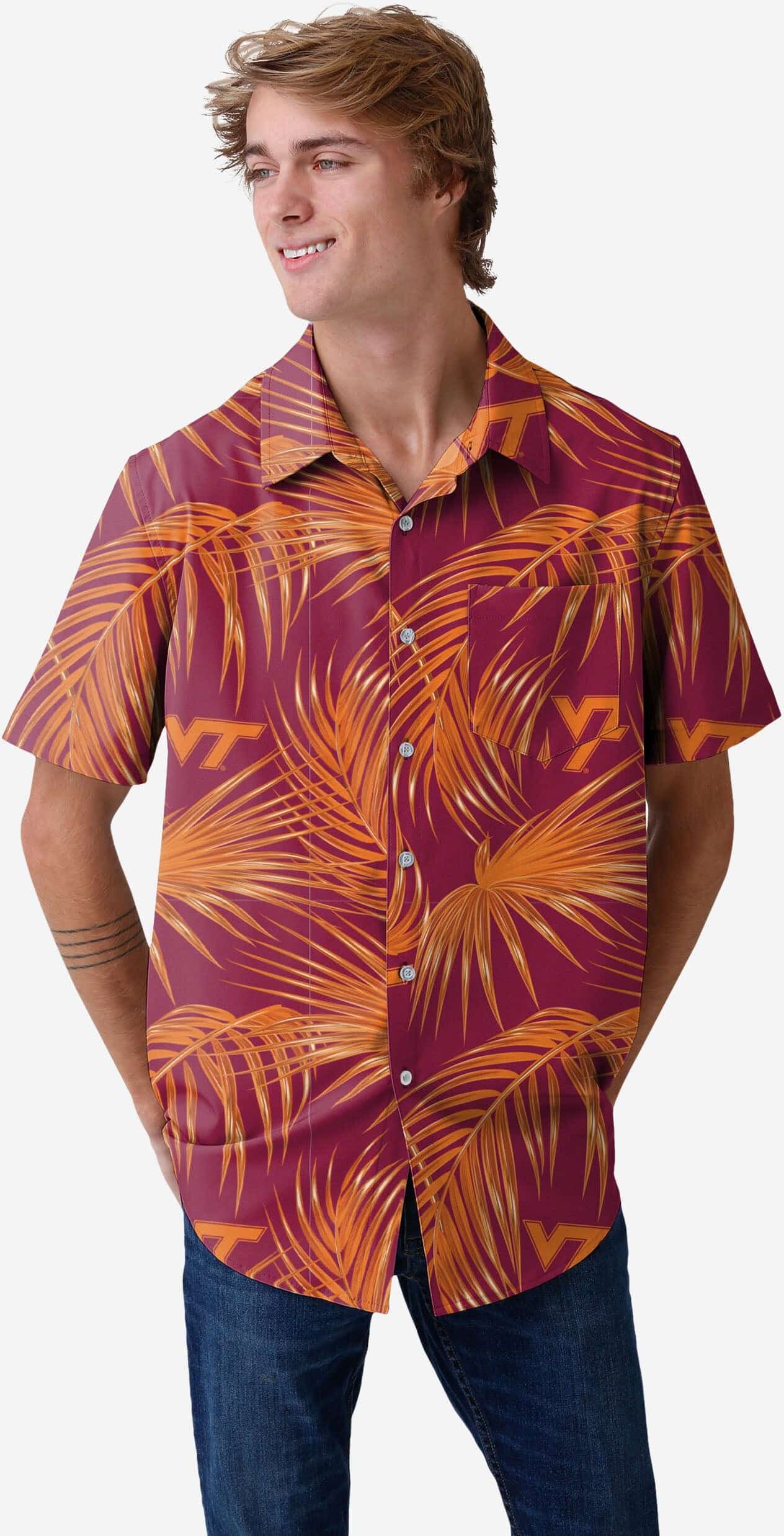 FOCO Virginia Tech Hokies Hawaiian Button Up Shirt - M - Men