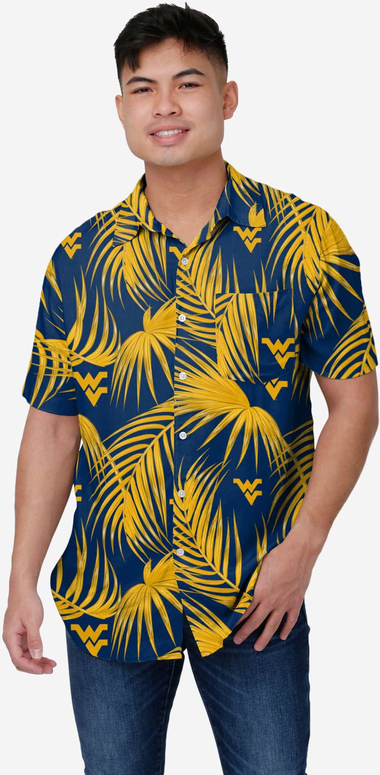 FOCO West Virginia Mountaineers Hawaiian Button Up Shirt - 3XL - Men