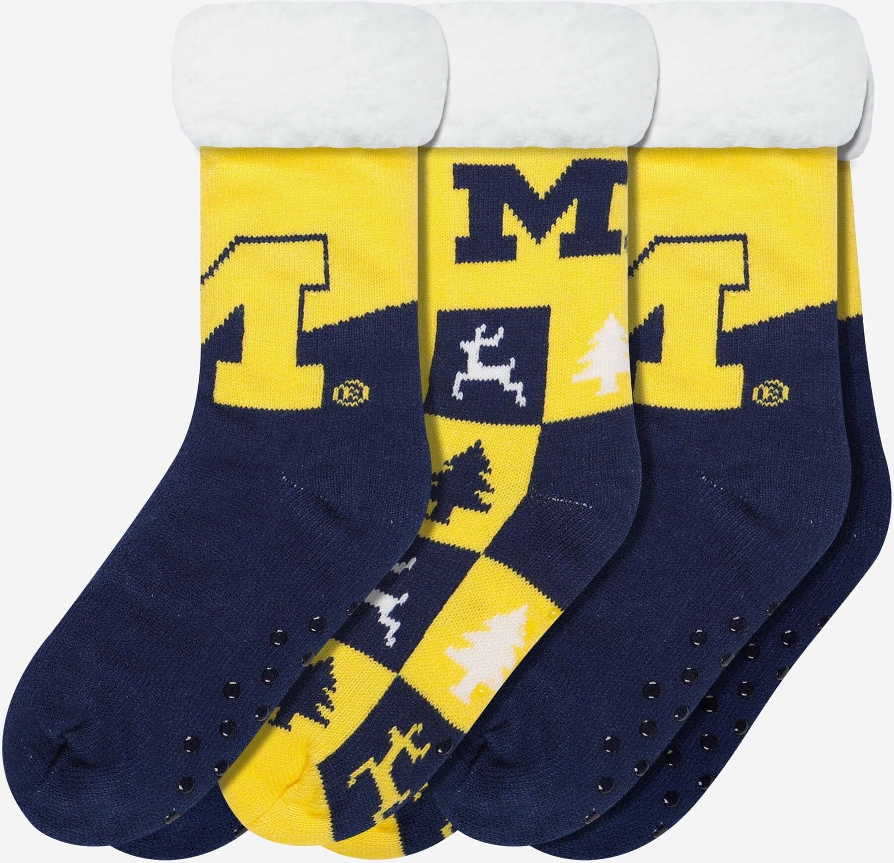 FOCO Michigan Wolverines Womens Fan Footy 3 Pack Slipper Socks - Women