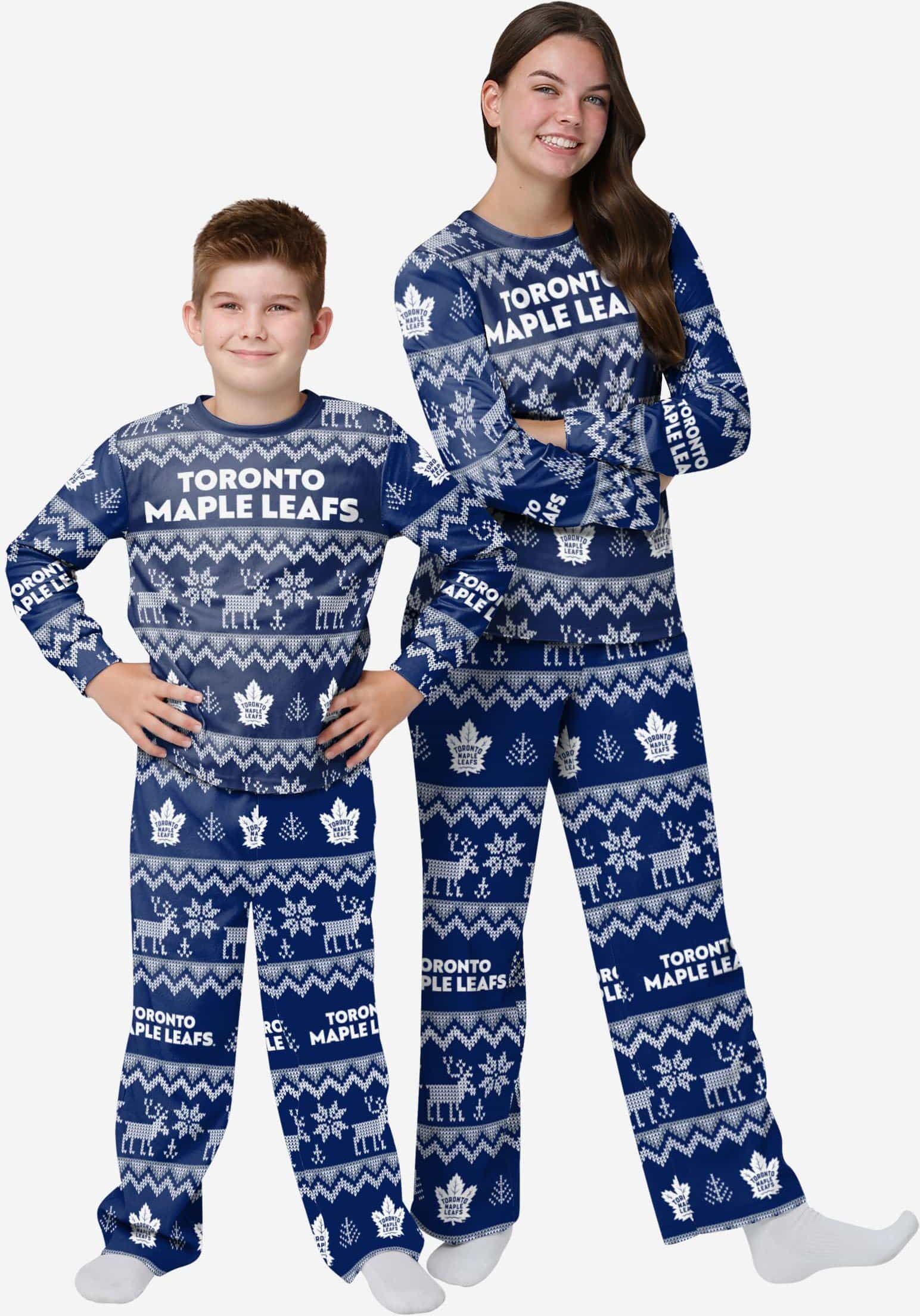 FOCO Toronto Maple Leafs Youth Ugly Pattern Family Holiday Pajamas - 5-6 - Unisex