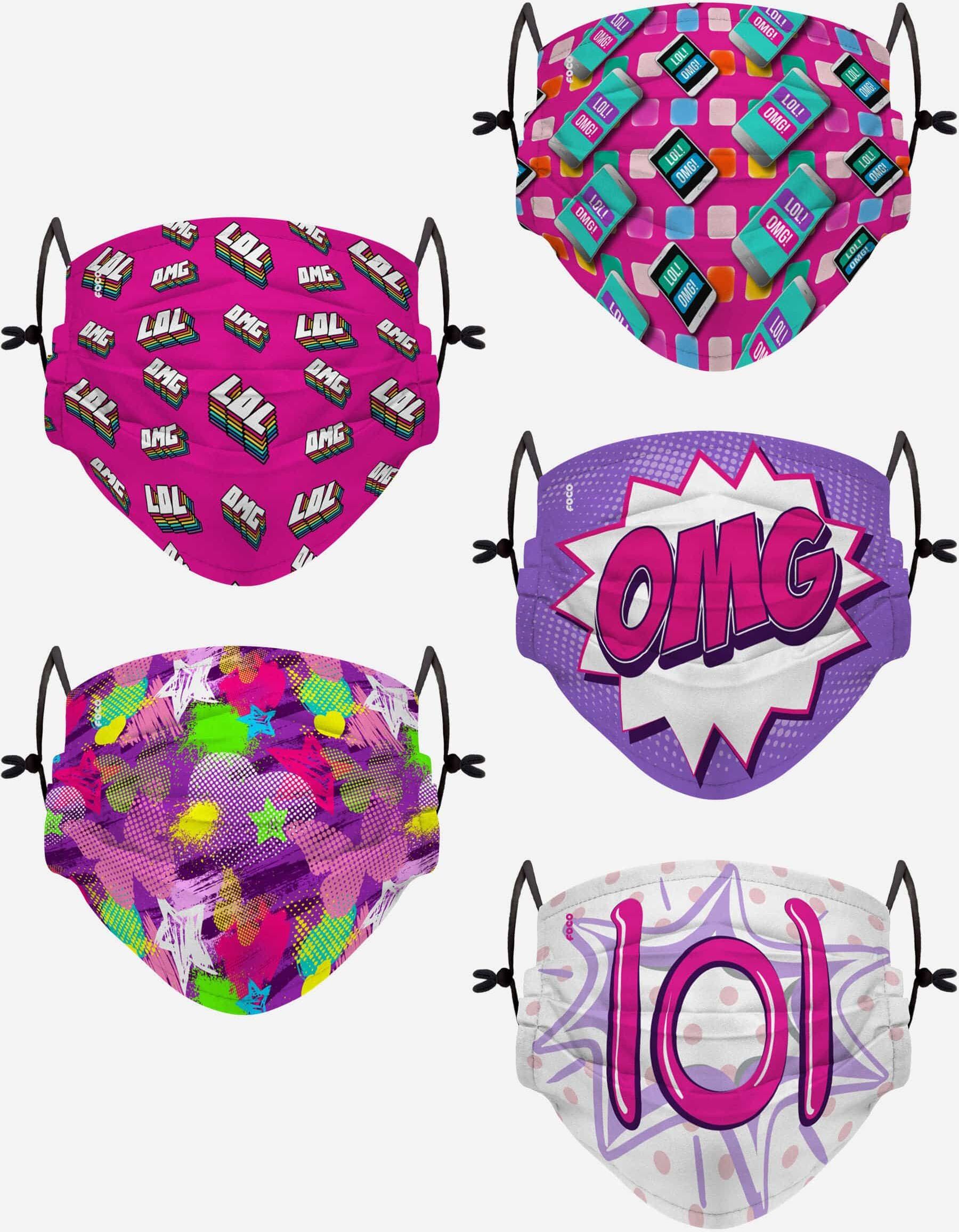 FOCO LOL OMG Pack Youth Adjustable 5 Pack Face Cover - Unisex