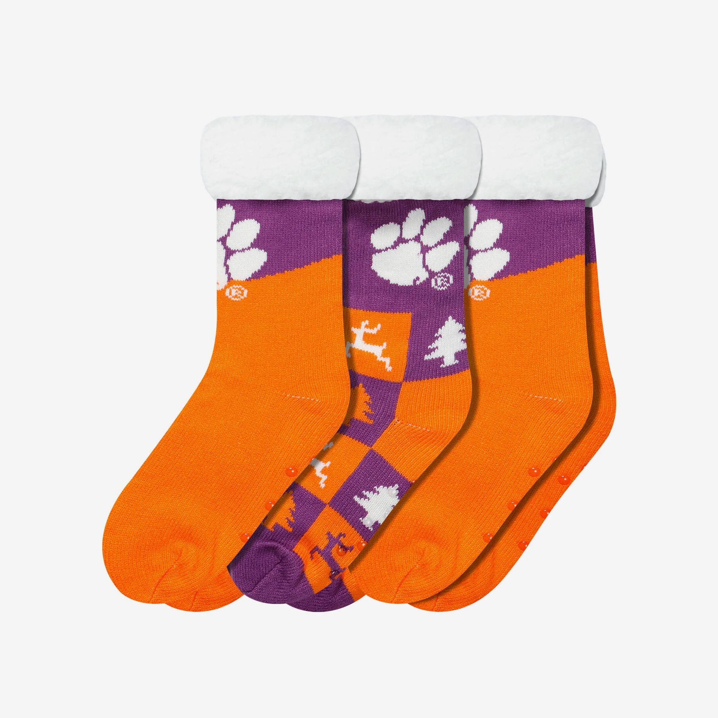 FOCO Clemson Tigers Womens Fan Footy 3 Pack Slipper Socks - Women