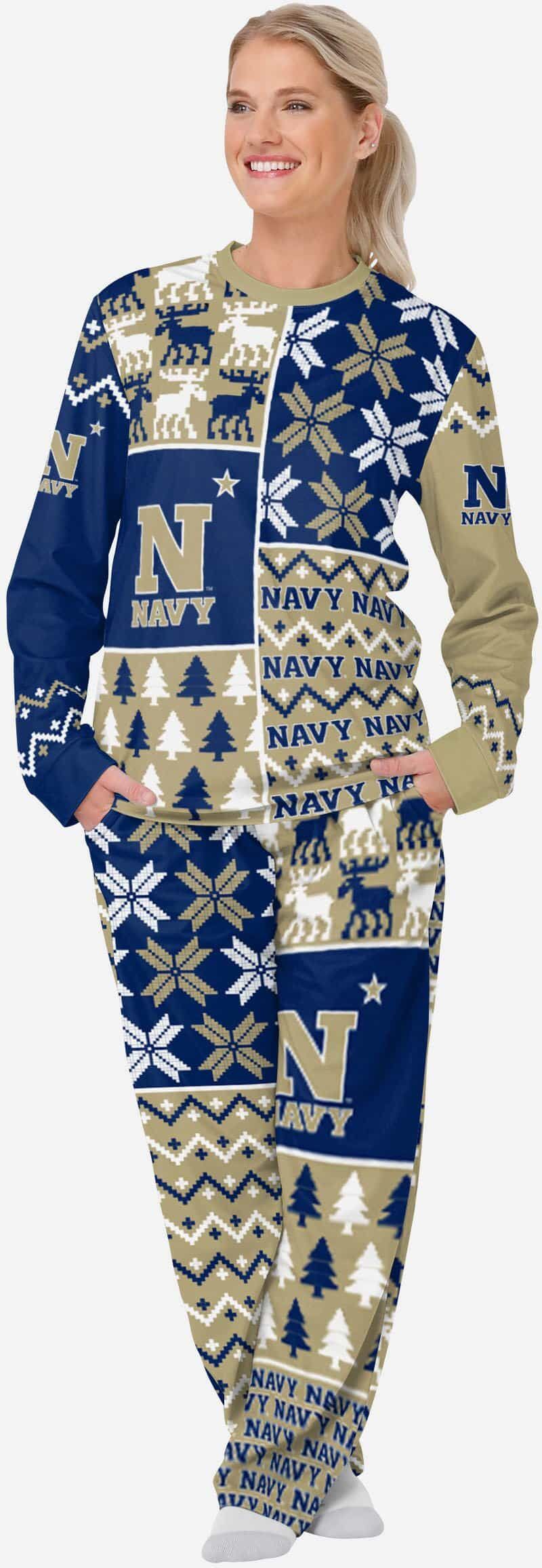 FOCO Navy Midshipmen Womens Busy Block Family Holiday Pajamas - S - Women