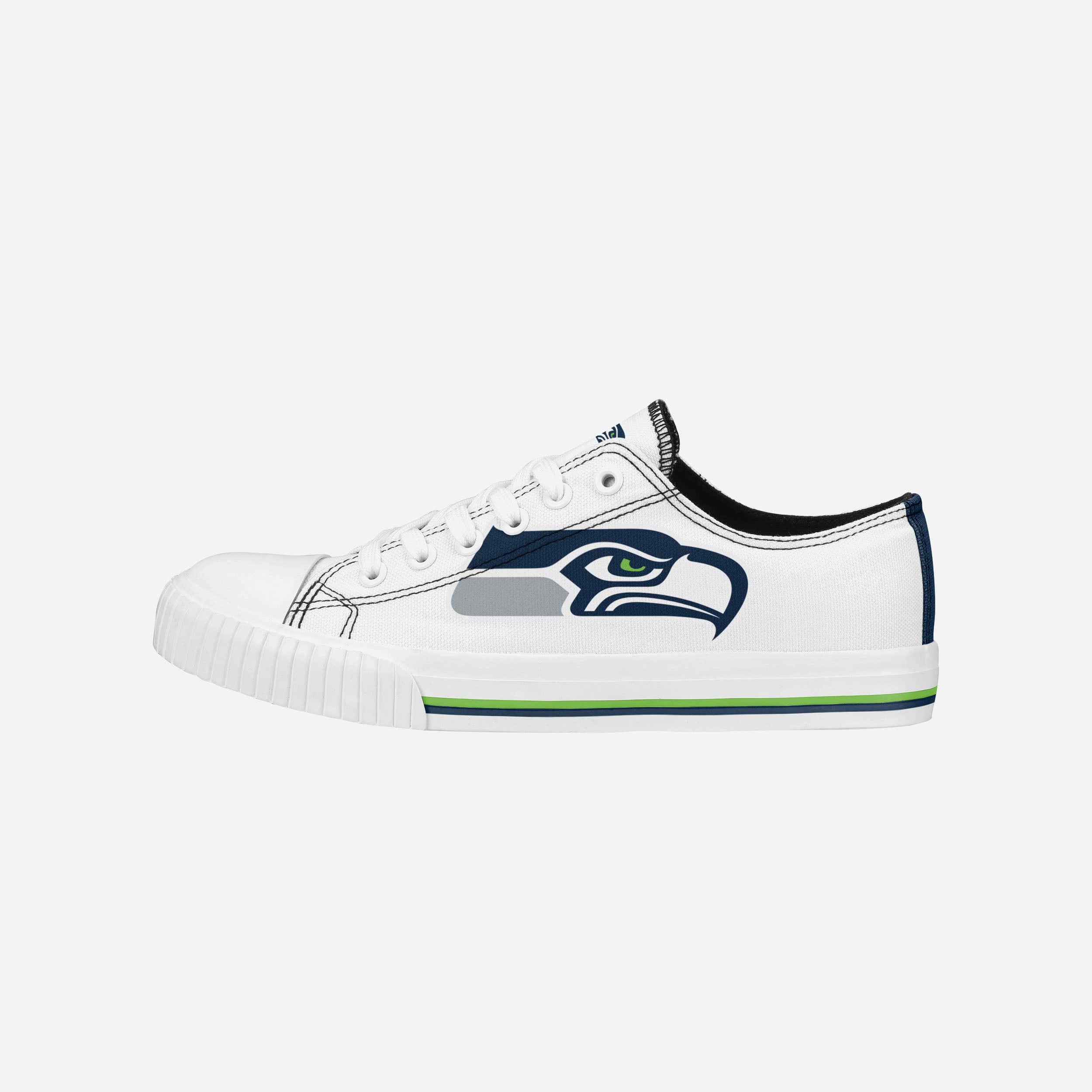 FOCO Seattle Seahawks Womens Big Logo Low Top White Canvas Shoes - 8 - Women
