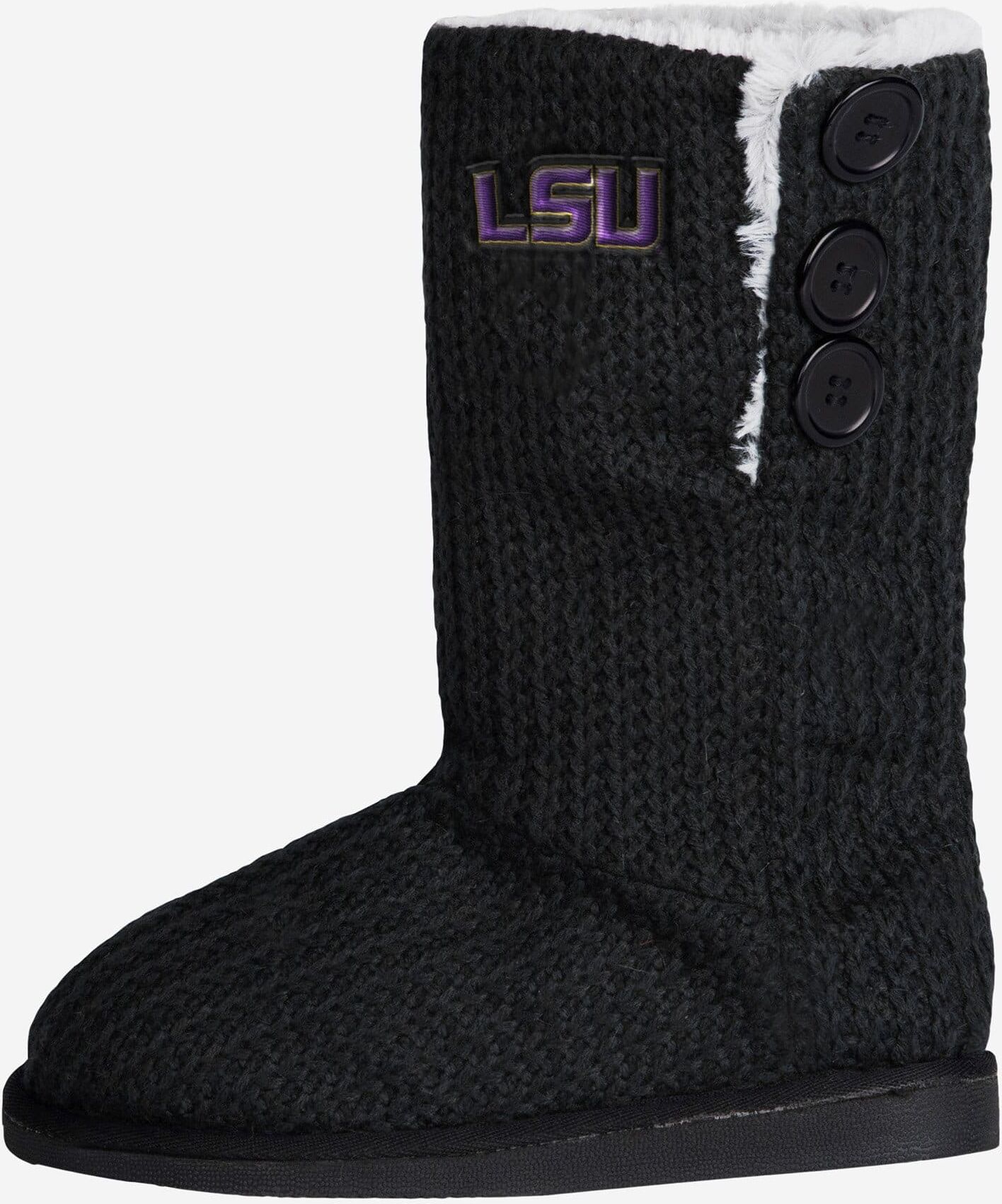 FOCO LSU Tigers Knit High End Button Boot Slipper - S - Women