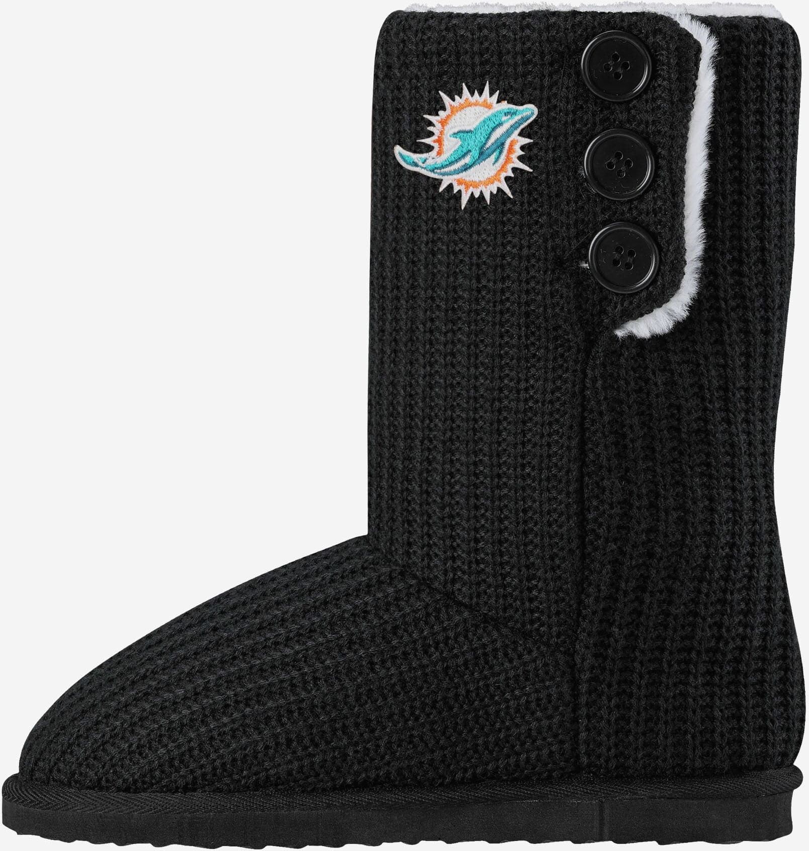 FOCO Miami Dolphins Knit High End Button Boot Slipper - XL - Women