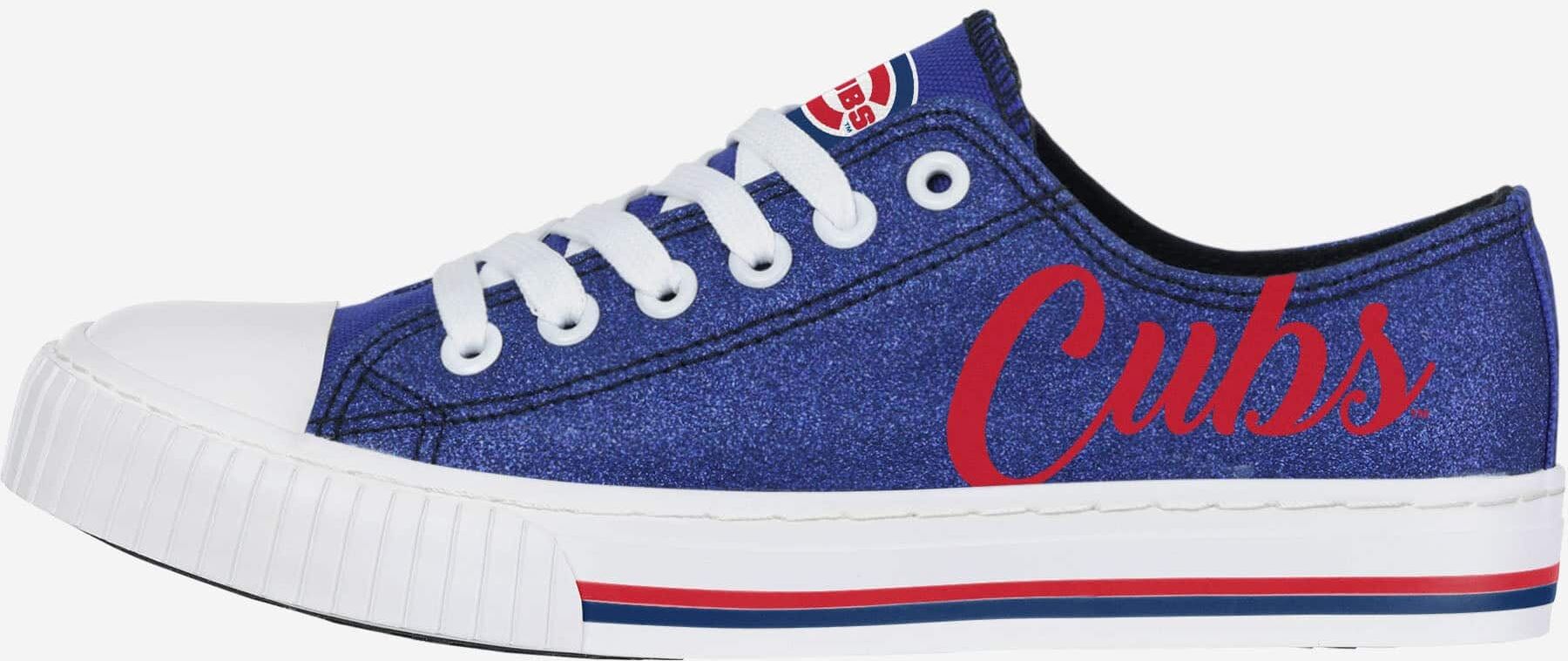 FOCO Chicago Cubs Womens Color Glitter Low Top Canvas Shoes - 6 - Women