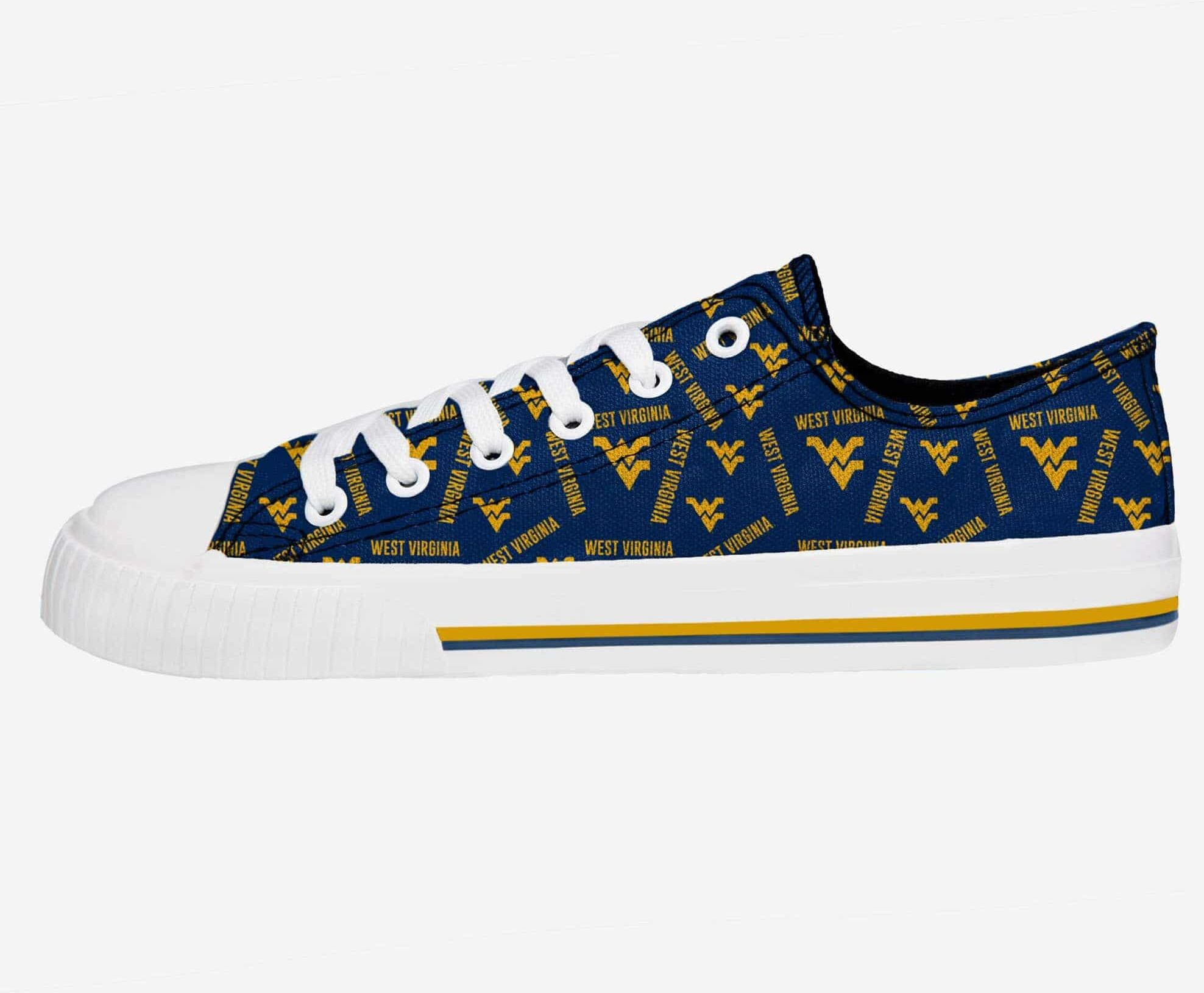 FOCO West Virginia Mountaineers Womens Low Top Repeat Print Canvas Shoe - 9 - Women