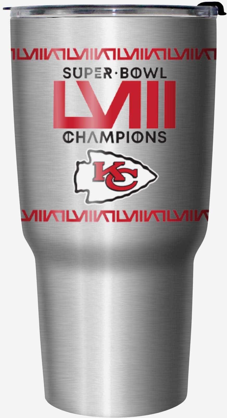 FOCO Kansas City Chiefs Super Bowl LVIII Champions Silver Diamond 27 oz Stainless Steel Tumbler -