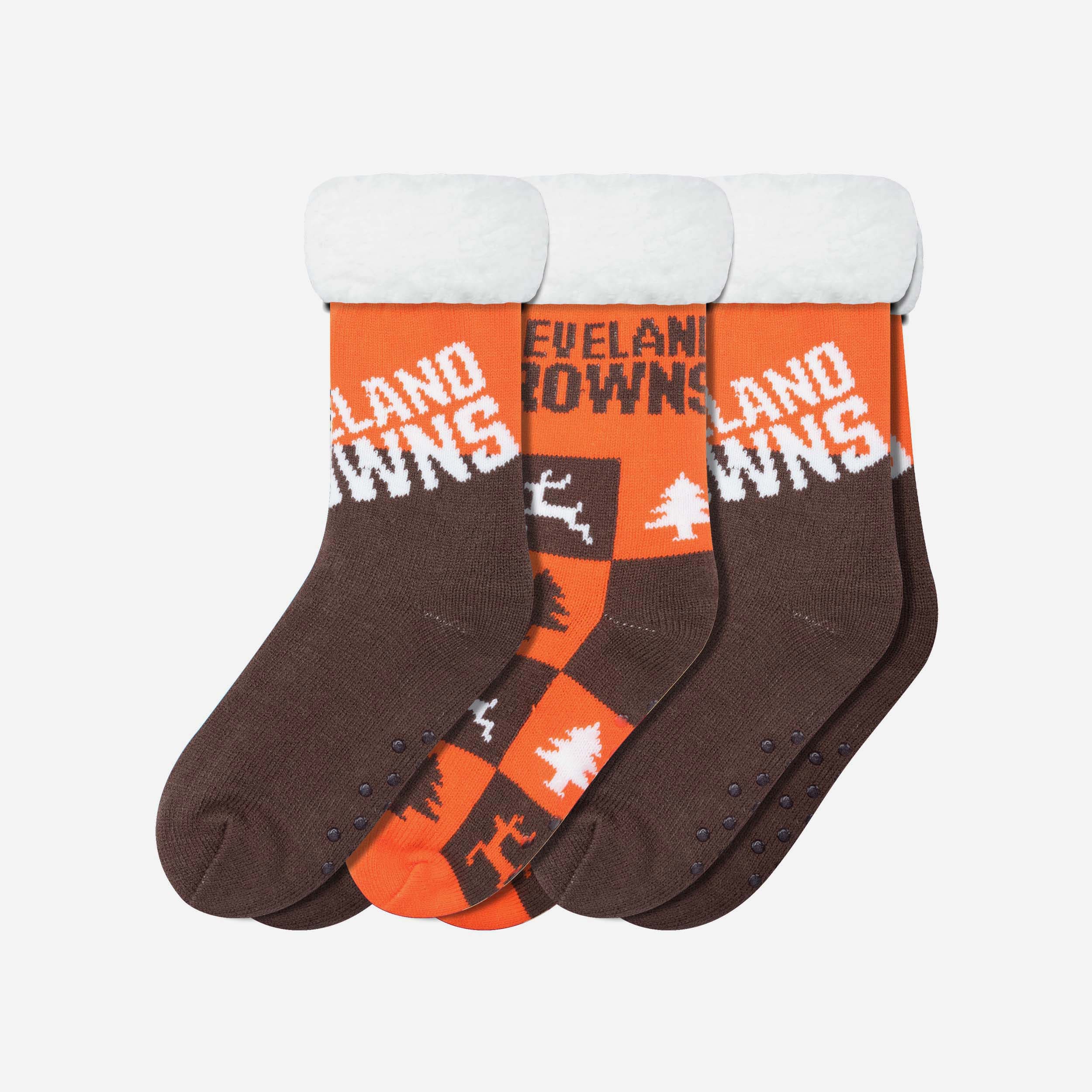 FOCO Cleveland Browns Womens Fan Footy 3 Pack Slipper Socks - Women