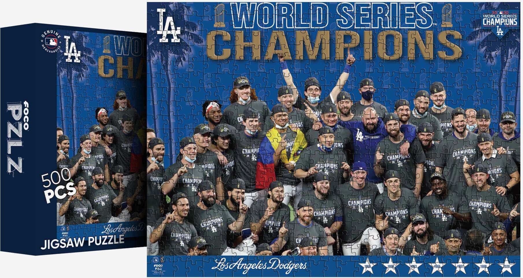 FOCO Los Angeles Dodgers 2020 World Series Champions Team Celebration 500 Piece Jigsaw PZLZ -