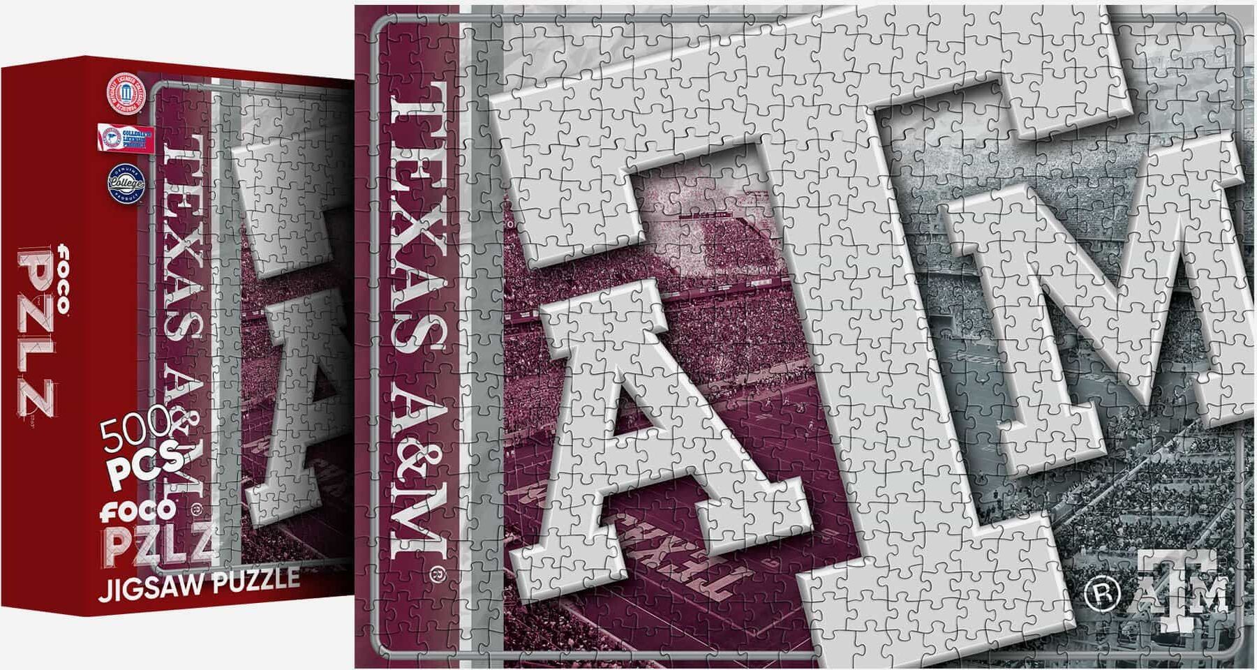 FOCO Texas A&M Aggies Big Logo 500 Piece Jigsaw Puzzle PZLZ -