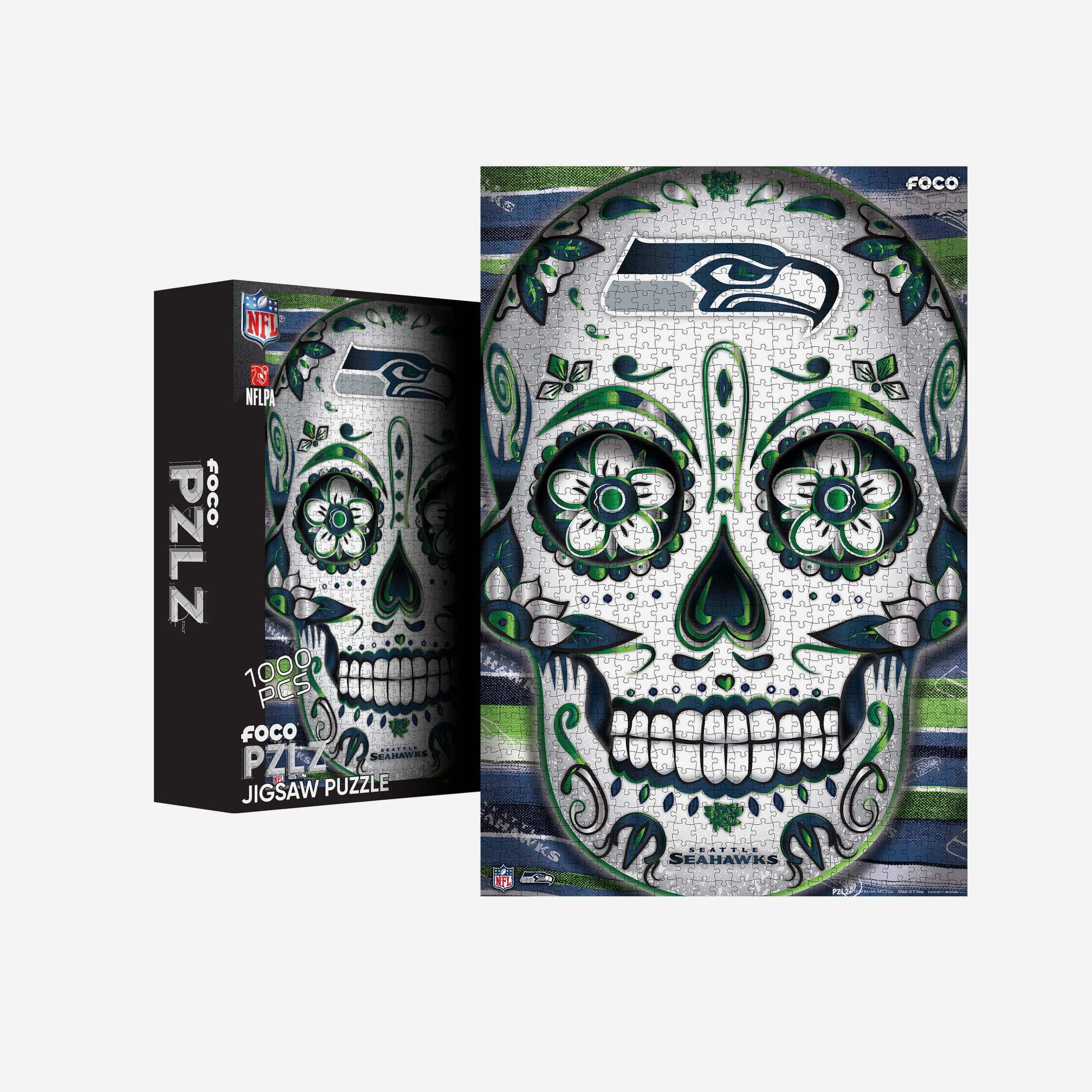 FOCO Seattle Seahawks Sugar Skull 1000 Piece Jigsaw Puzzle PZLZ -