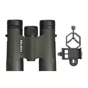 Vortex 10x28 Diamondback Roof Prism Binoculars with Smartphone Adapter Bundle in Green