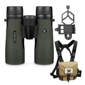 Vortex 10x42 Diamondback HD Roof Prism Binoculars with GlassPak Harness Case and with Smart Phone Adapter in Green