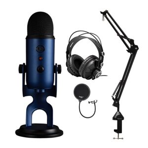 Blue Microphones Yeti USB Microphone (Midnight Blue) Bundle with Headphones and Desktop Boom Arm