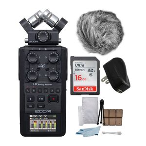Zoom H6 6-Track Handy Recorder (Black, 2020 Model) with Windscreen, Adapter and Accessories