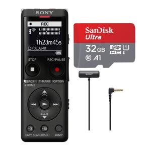 Sony ICD-UX570 Series UX570 Digital Voice Recorder with SanDisk 32GB Card and Microphone in Black