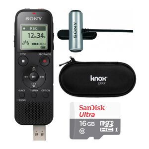 Sony ICD-PX470 Digital Voice Recorder with SanDisk Ultra 16GB Card, Stereo Microphone, and Hardshell Case Bundle in Black