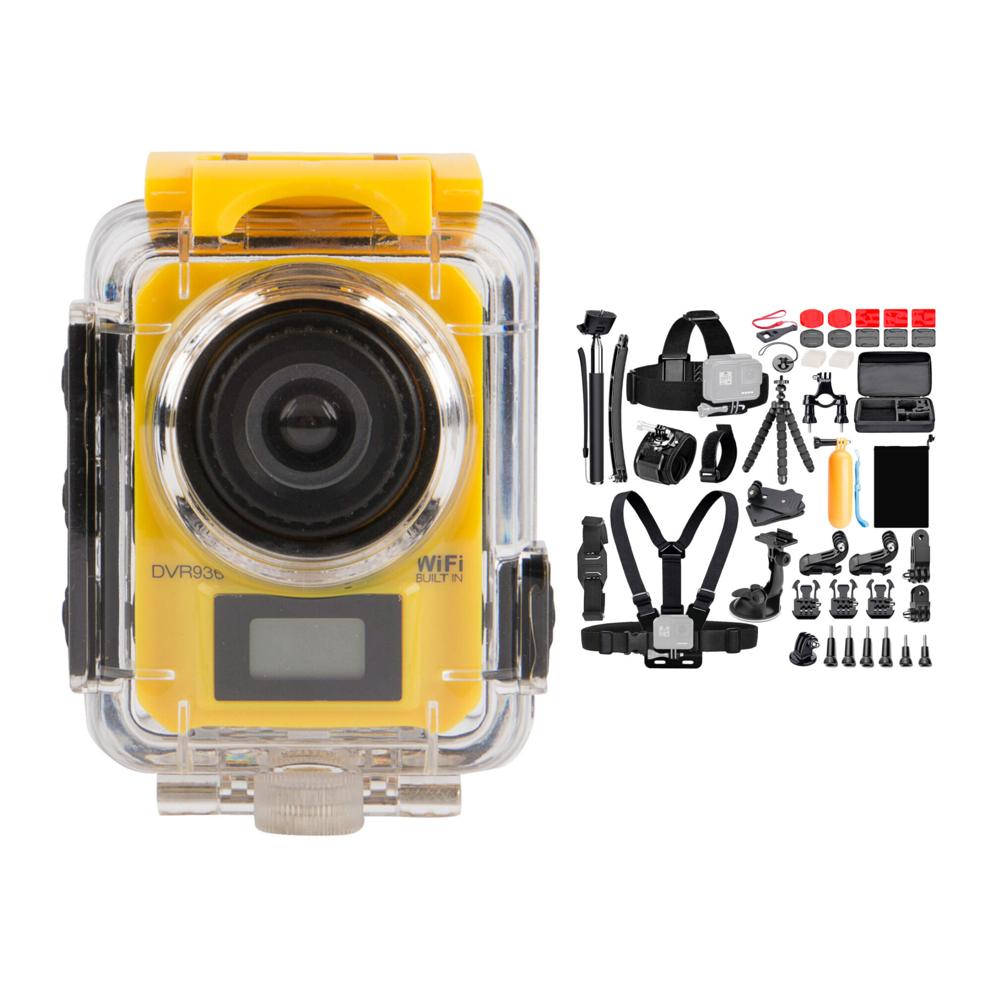 Vivitar DVR 936HD VR936HD Action Camera and Koah 50-In-1 Action Camera Accessory Kit in Yellow