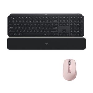 Logitech MX Keys Illuminated Wireless Keyboard and Anywhere Mouse (Rose) with Palm Rest in Black