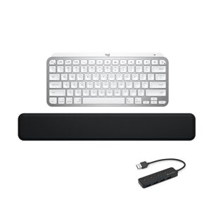 Logitech MX Keys Mini for Mac Wireless Illuminated Keyboard Bundle with Palm Rest and 4-Port USB Hub in Gray