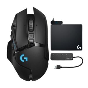 Logitech G502 Lightspeed Wireless Gaming Mouse with Wireless Charging System and 4-Port USB 3.0 Hub in Black