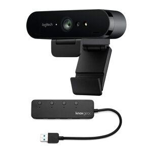 Logitech Brio Ultra HD Webcam for Video Conferencing, Recording, and Streaming (Black) with USB Hub