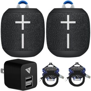 Ultimate Ears 2 WONDERBOOM 2 Bluetooth Speakers (Deep Space) with 2 Cables and AC Adapter in Black