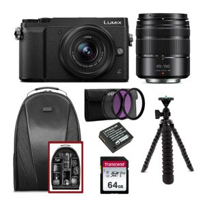 Panasonic LUMIX GX85 Mirrorless Camera with 12-32mm and 45-150mm Lens, Backpack, SD Card, and Spider Tripod Bundle in Black