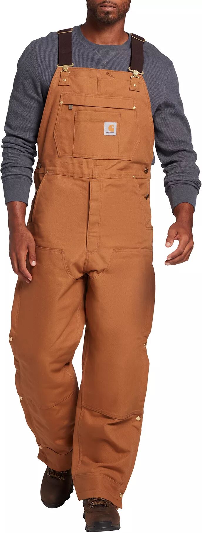 Carhartt Men's Loose Fit Firm Duck Insulated Bib Overalls, LS, Brown