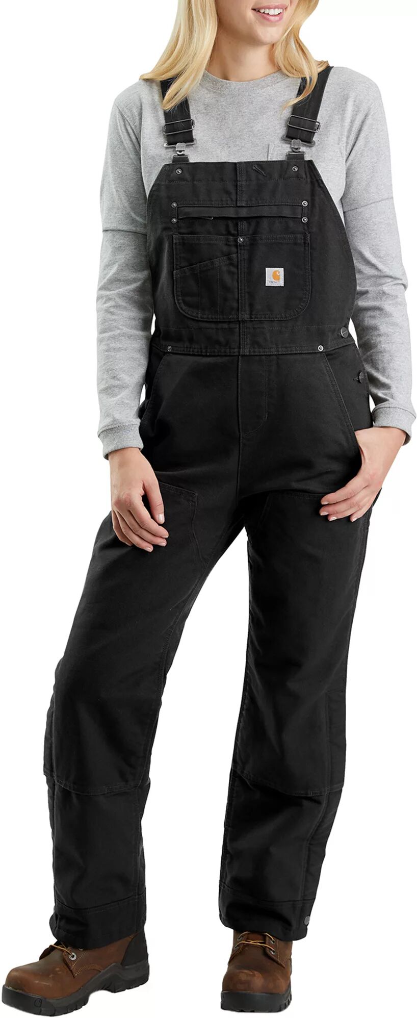 Carhartt Women's Quilt Lined Washed Duck Bib Overall, Small, Black