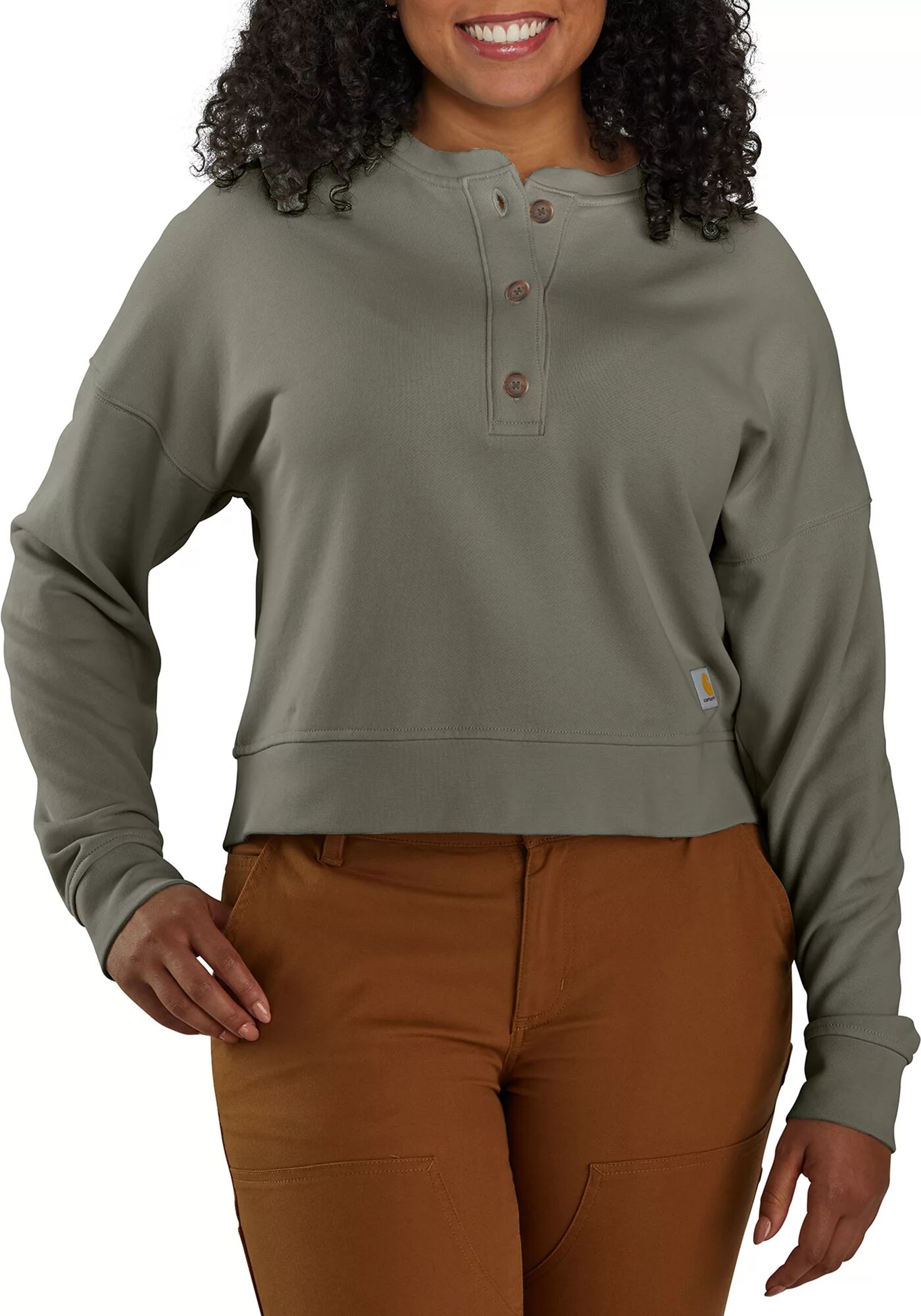 Carhartt Women's French Terry Henley Sweatshirt, Large, Green