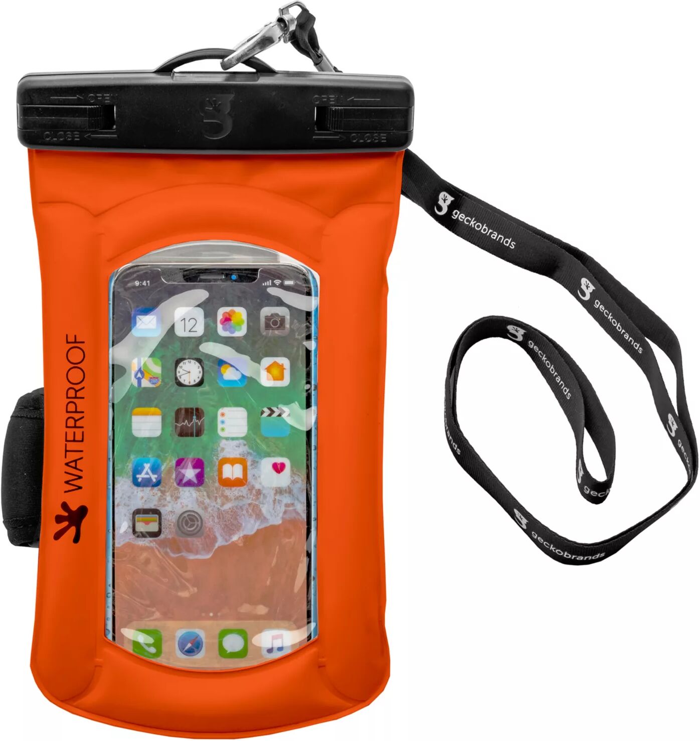 geckobrands Float Phone Dry Bag with Arm Band, Orange