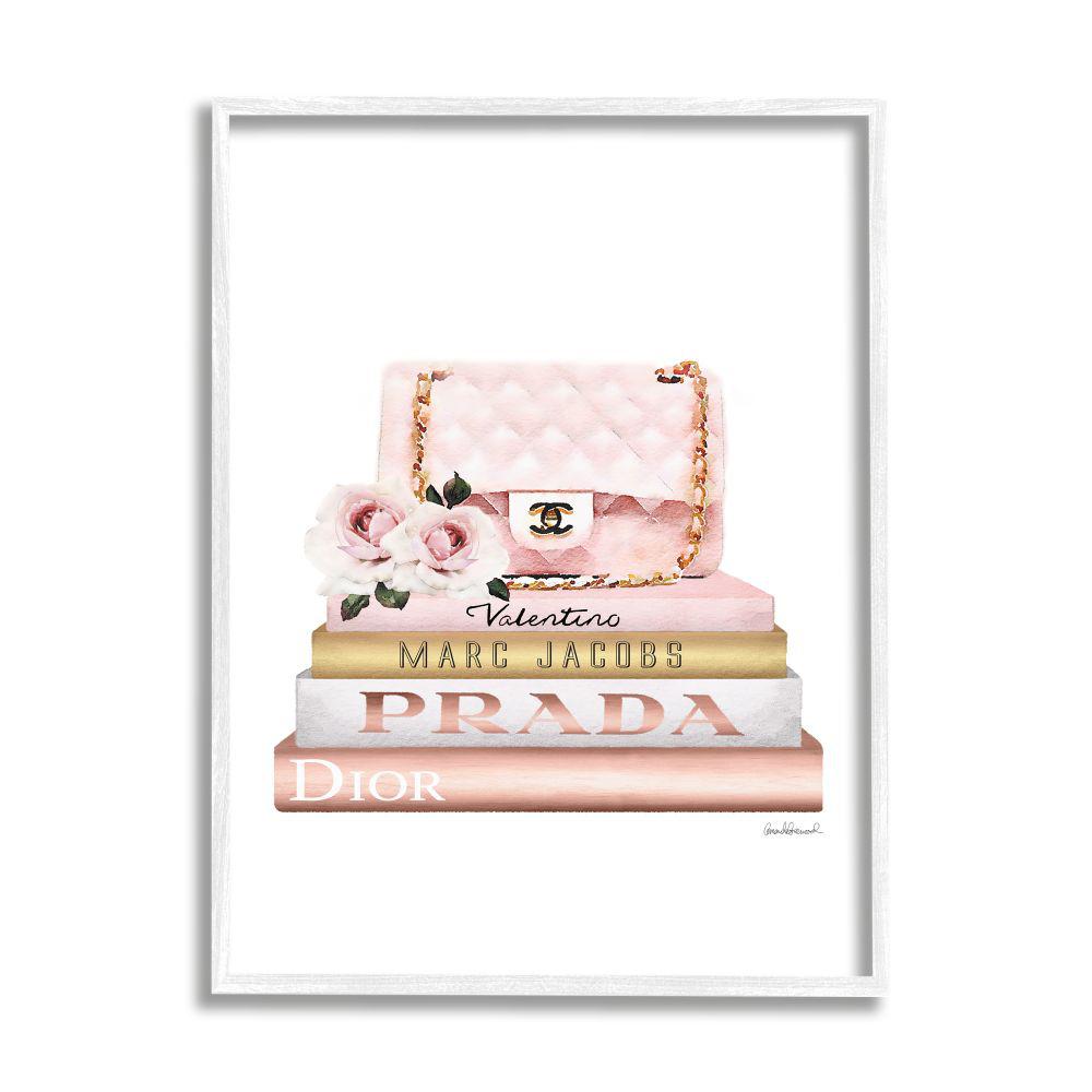 The Stupell Home Decor Collection Pink Purse Gold Bookstack Glam Fashion Design By Amanda Greenwood Framed Print Nature Texturized Art 11 in. x 14 in.
